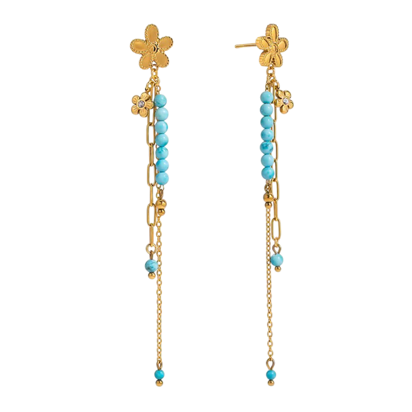 18K Turquoise Flower Dangle