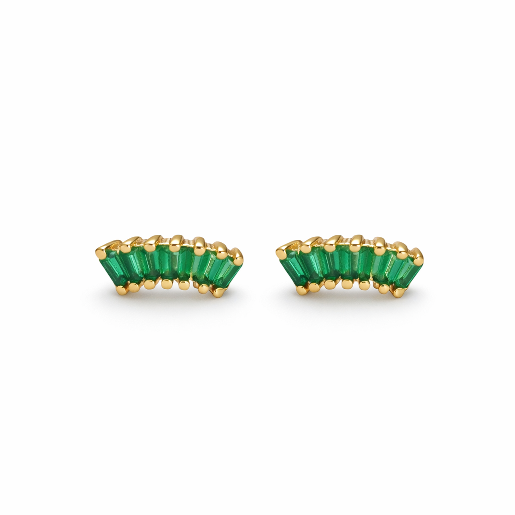 14K Emerald Baguette Studs