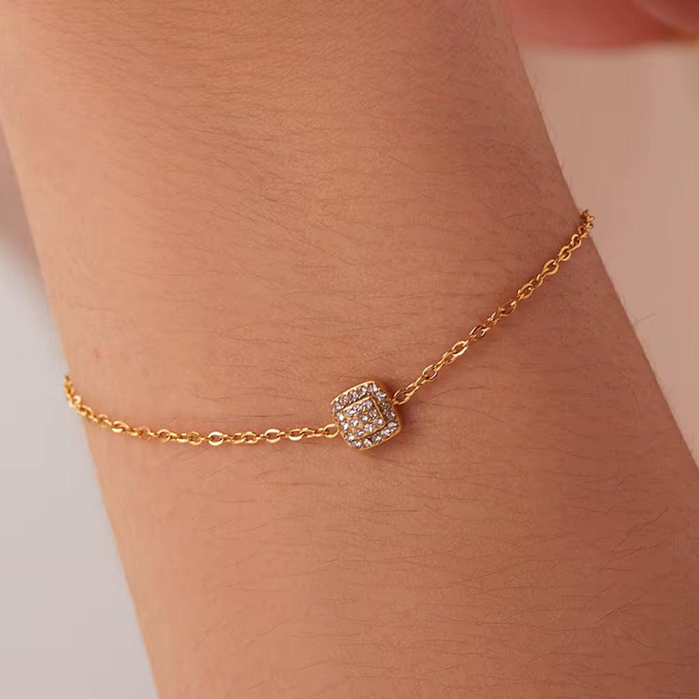 18K Dainty Square CZ Bracelet