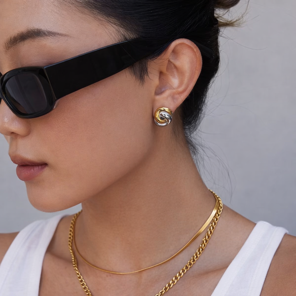 18K Two Tone Intertwined Studs