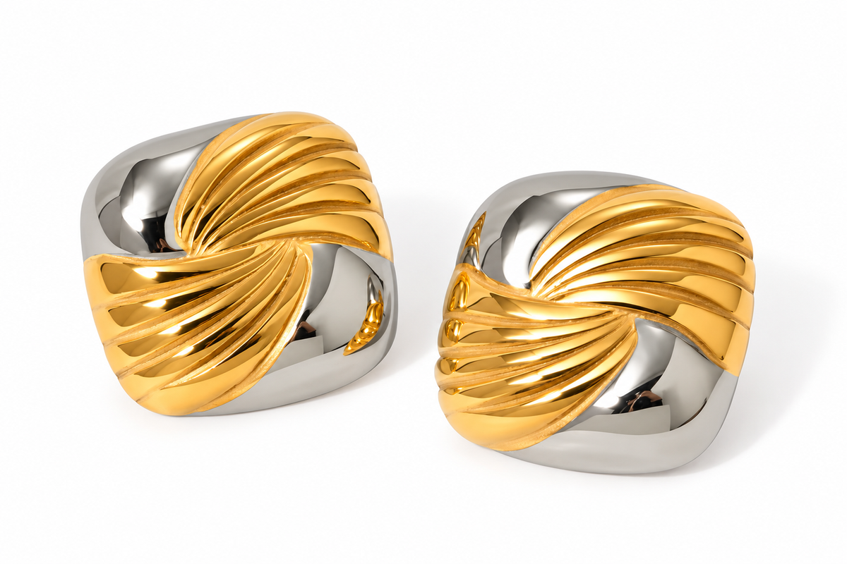 Two Tone Swirl Statement Earrings