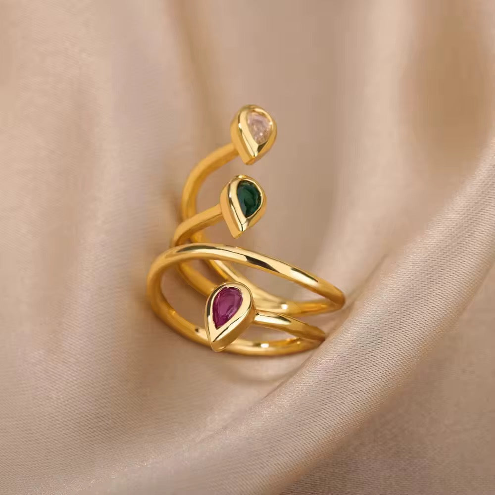 18K Layered Teardrop Rings