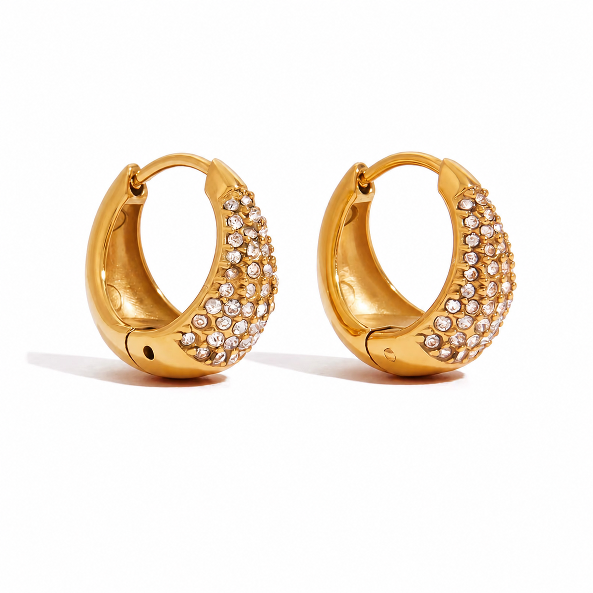 18K Half CZ Chunky Bowl Huggies 15mm