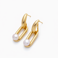 14K Paperclip Pearl Drop  Earrings