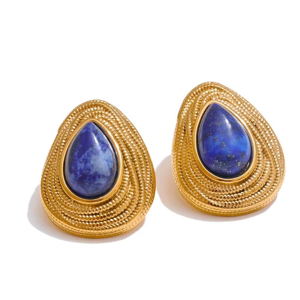 18K Lapiz Stone Statement Earrings