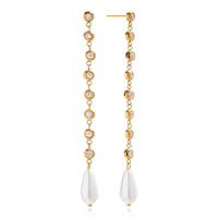 18K Pearl CZ Drop Earrings