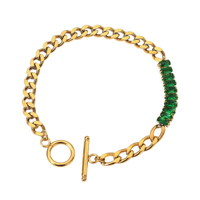 18K Emerald CZ Chain Link Bracelet, Emerald