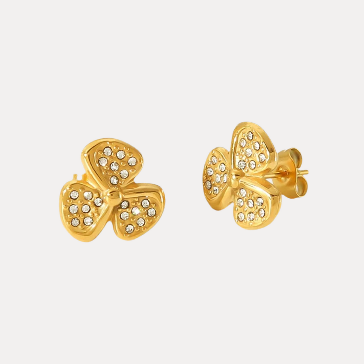 Flower Petal Vermeil Studs in 18K Gold-Plating with Cubic Zirconia