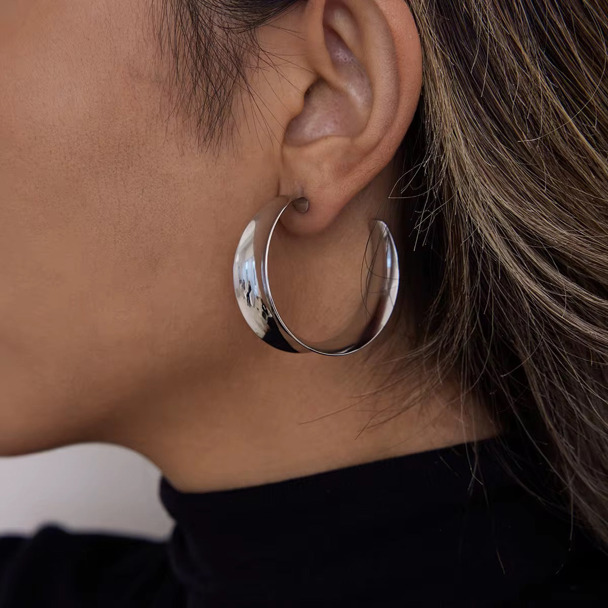 Silver Oversized C Statement Hoops