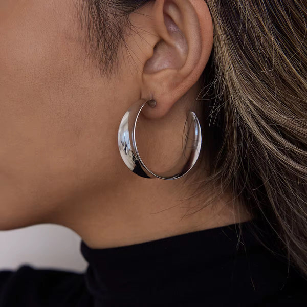 Silver Oversized C Statement Hoops