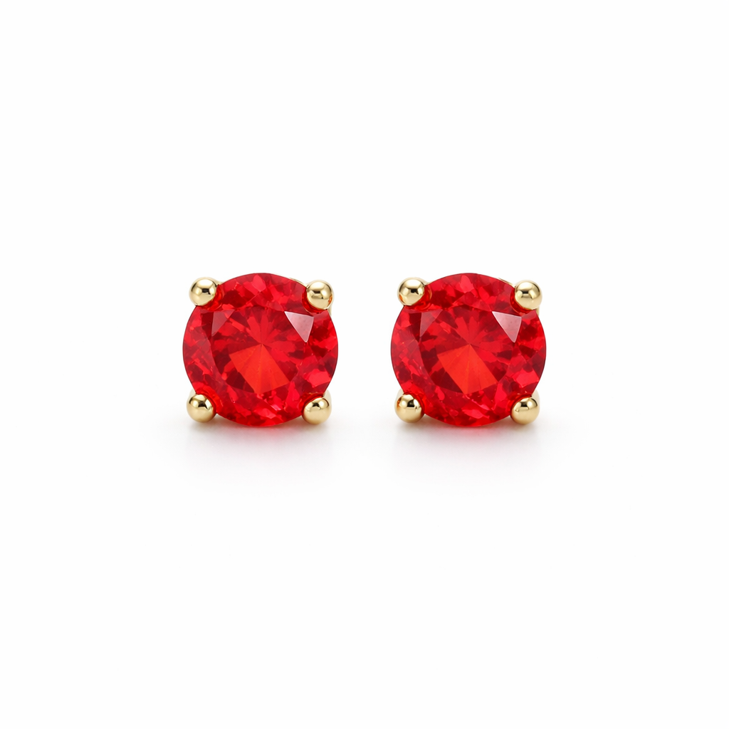 14K Red Round Stud