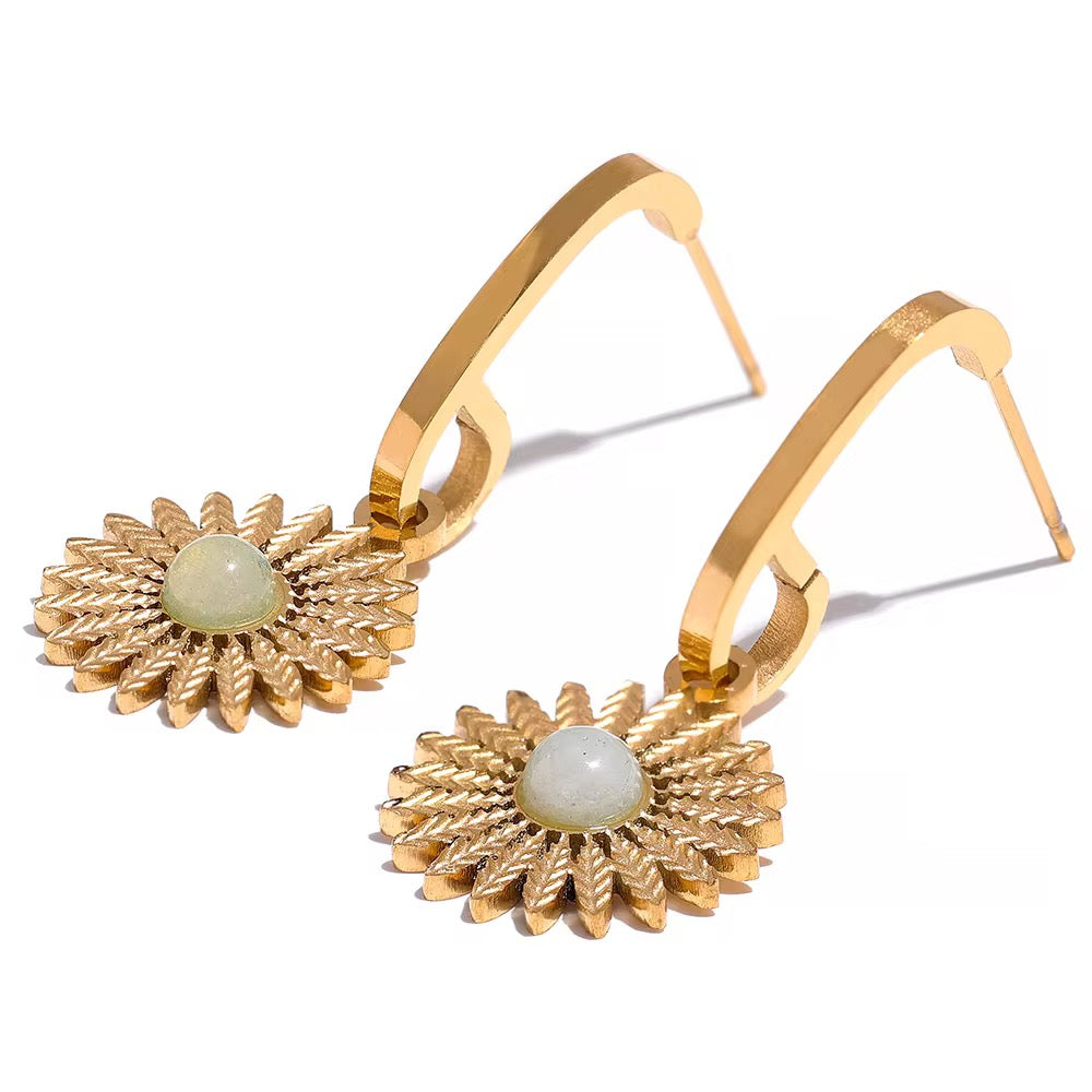 18K Flower Stone Drop Earrings