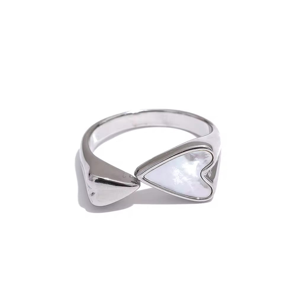 Silver Mother of Pearl Heart Adjustable Ring