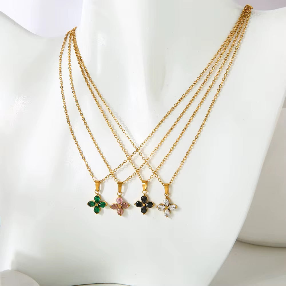 18K Mini Clover CZ Necklace