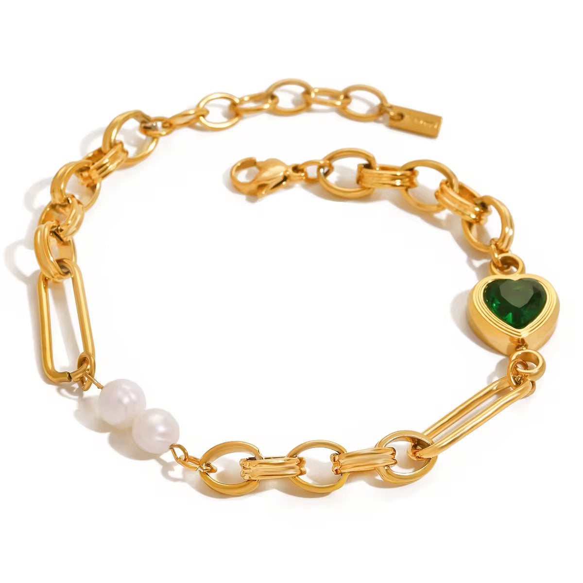 18K Fresh Water Pearl Emerald Heart Bracelet