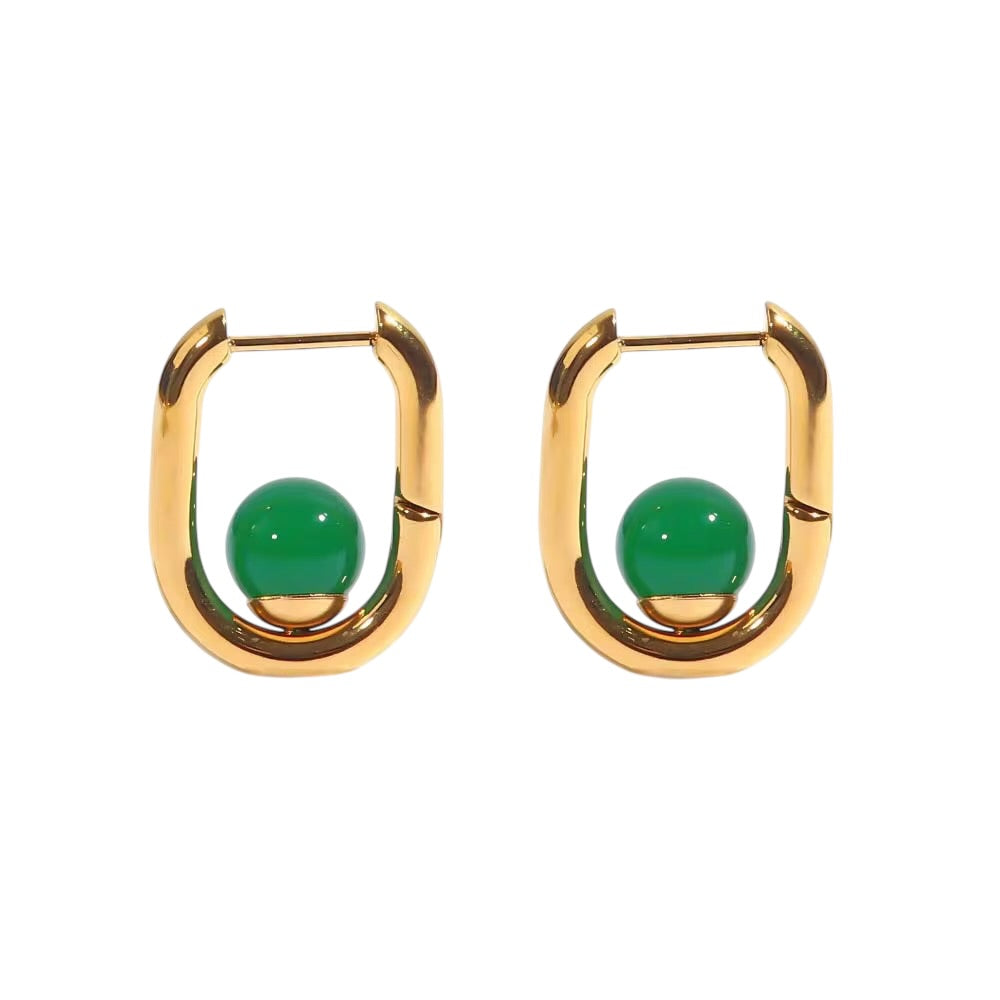 18K Oval Jade Mini Hoops