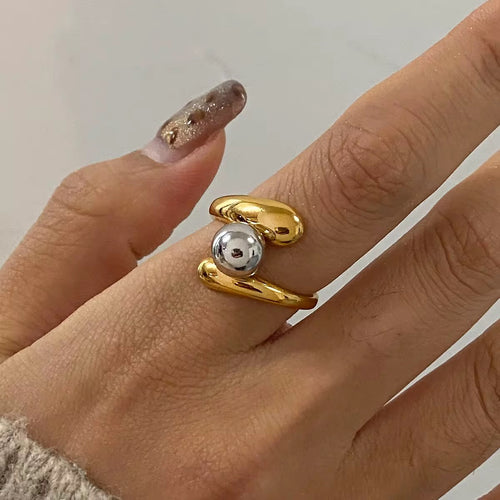 Two Tone Ball Adjustable Ring