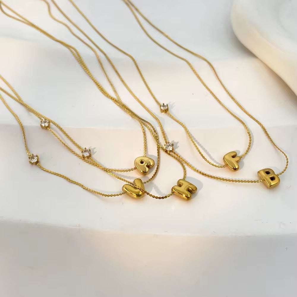 18K Bubble Dainty Initial Necklace