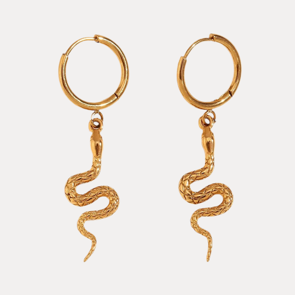 Engraved Snake Drops in 18K Gold-Plating