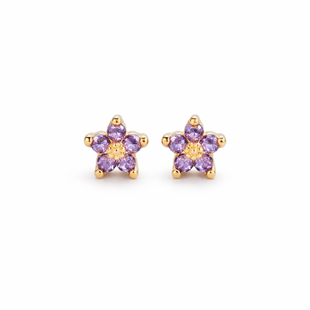 14K Purple Flower Mini Studs