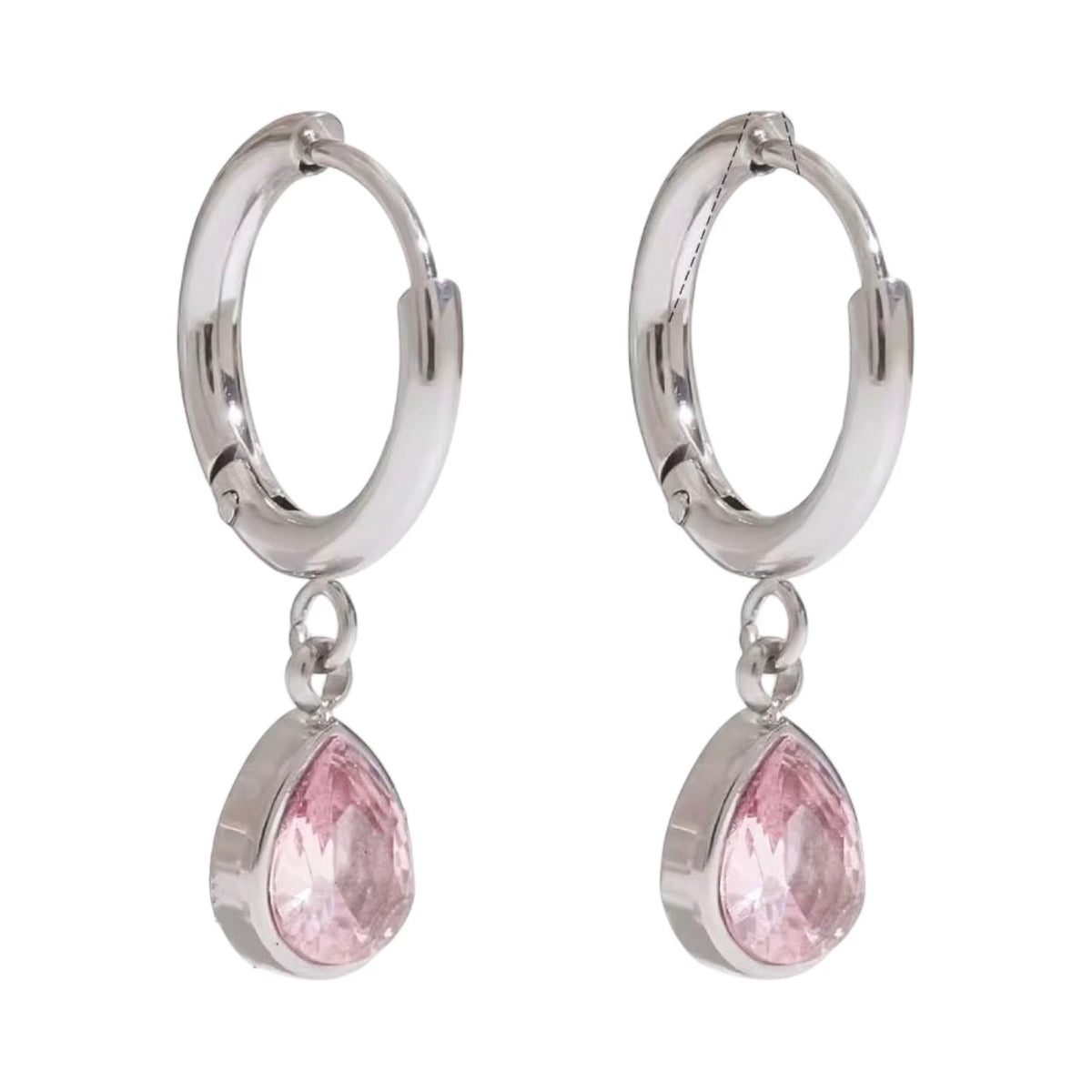 Silver Pink Teardrop Huggies