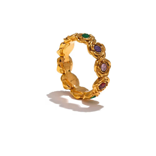 18K Multi-Stone Vintage Flower Ring