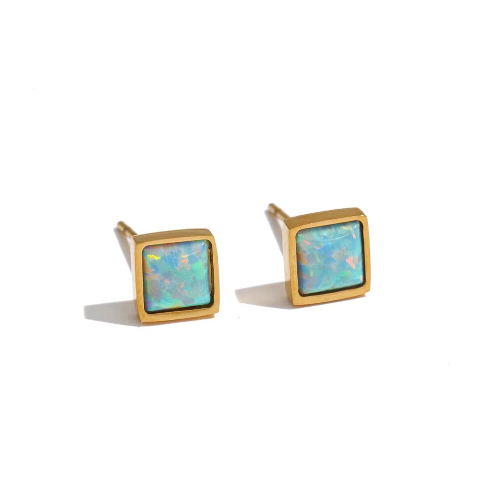 18K Blue Opal Studs