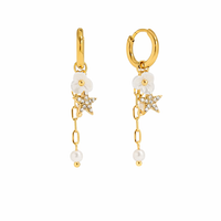 18K Star White Flower Earrings