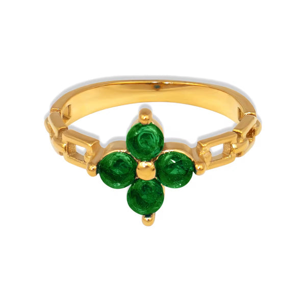 18K Clover Checkered Ring