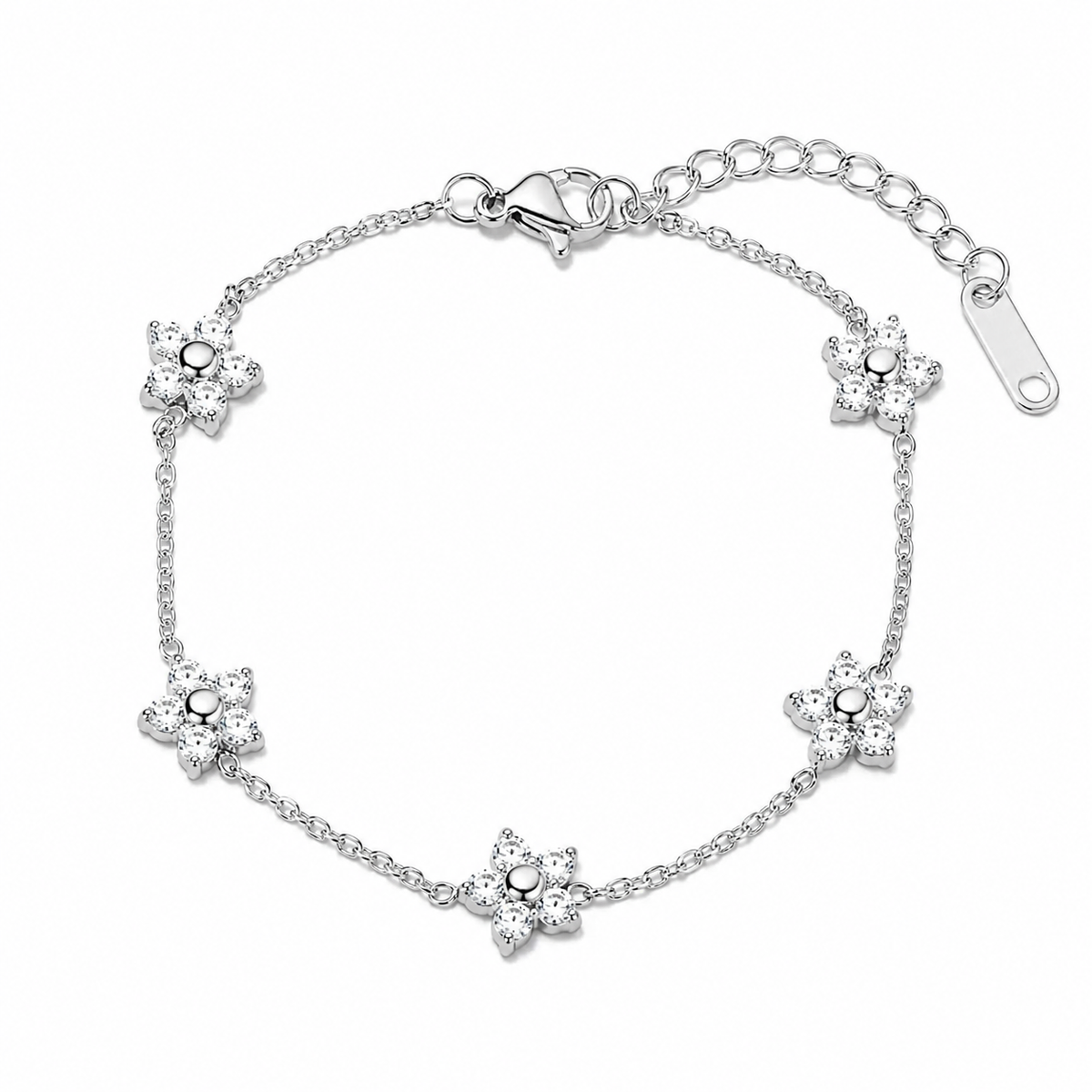 Dainty Silver Flower CZ Bracelet