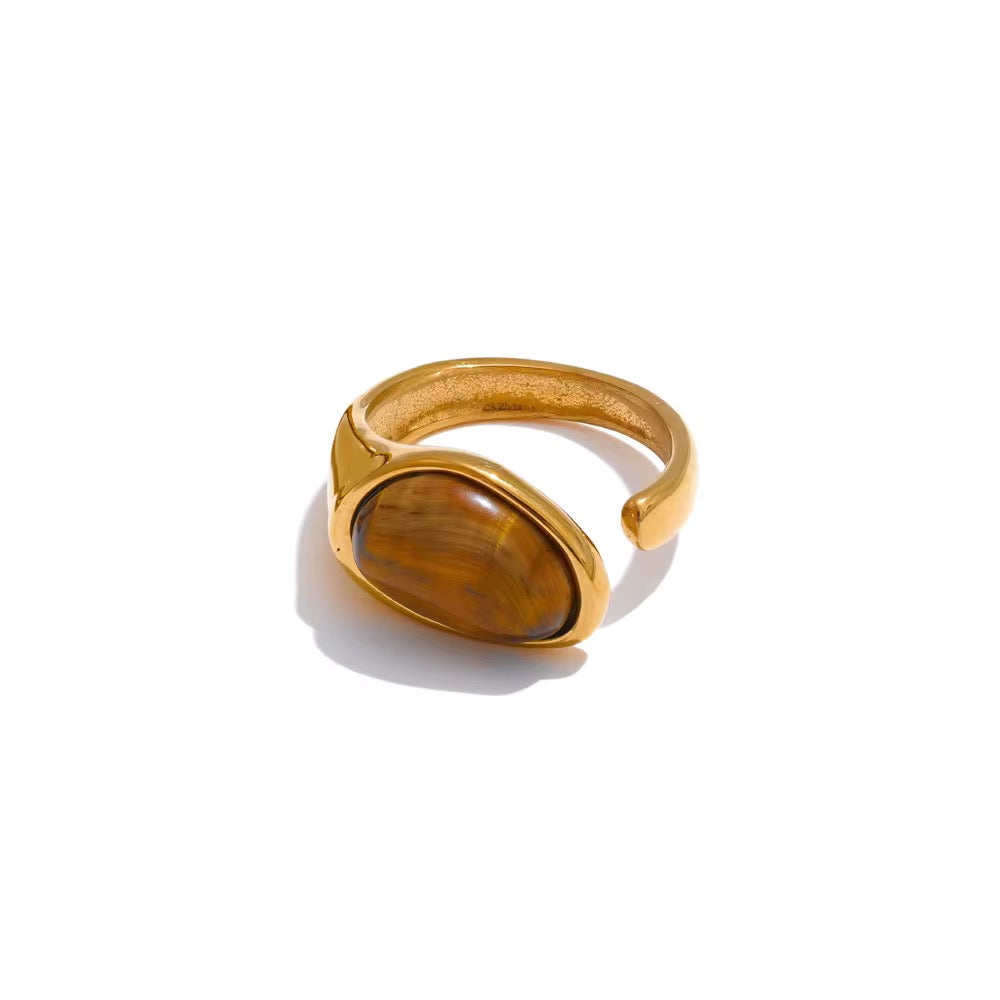 18K Tiger Eye Open Ring