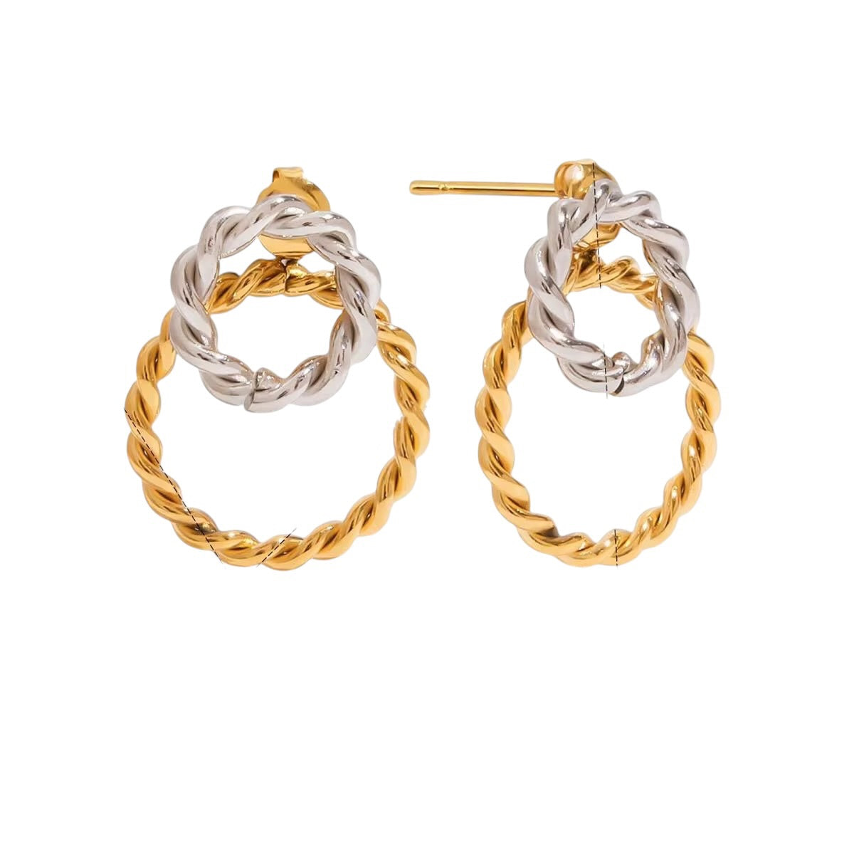 Two Tone Layered Textured Rings Earrings