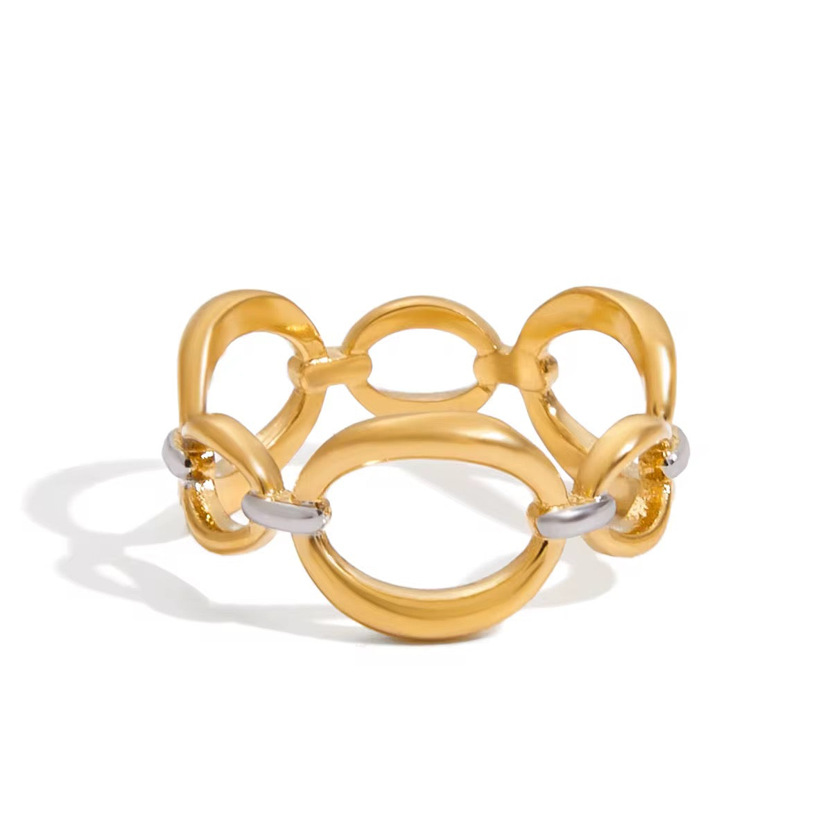Two Tone Roma Links Statement Ring