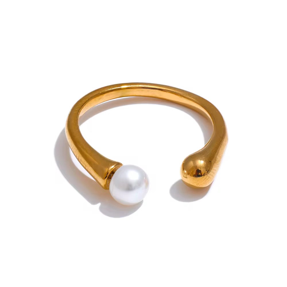 18K Square Pearl Open Ring