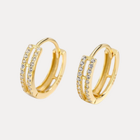 Double Loop Huggies in 18K Gold-Plating or Silver with Cubic Zirconia