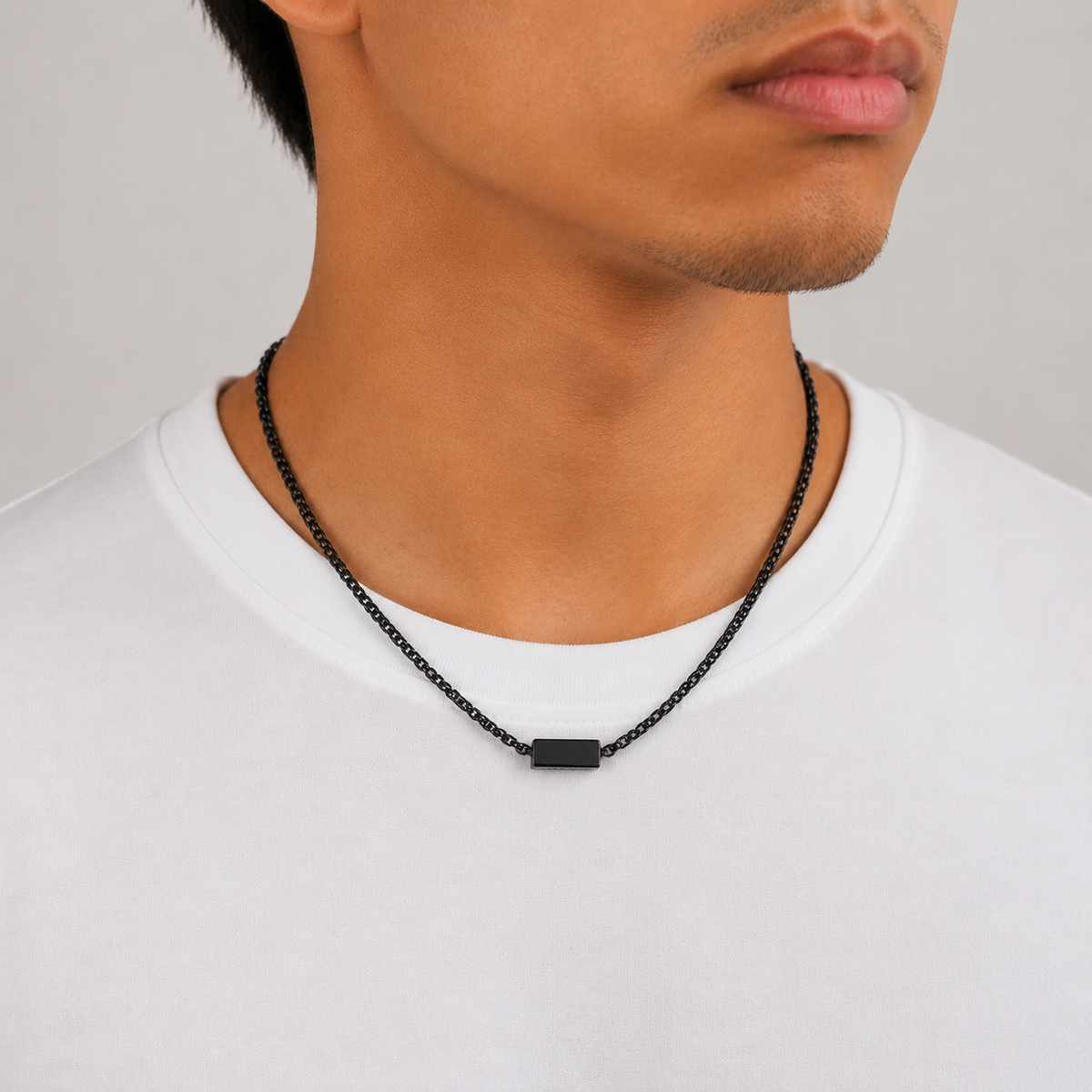 Rectangle Tag Necklace - Black