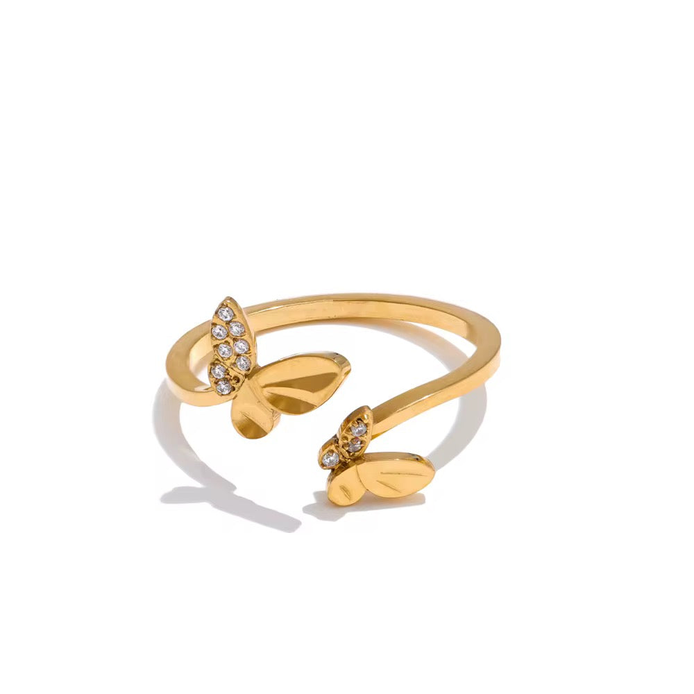 18K Two Butterflies Adjustable Open Ring