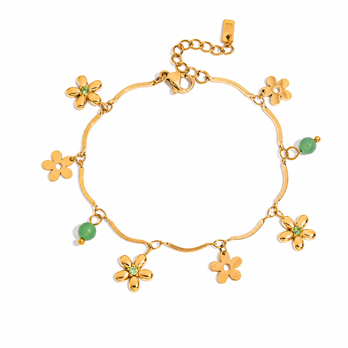 18K Peridot Flower Charm Bracelet
