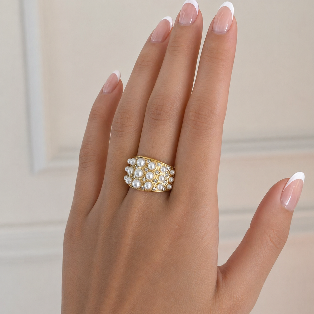 18K Pearl Zirconia Statement Ring