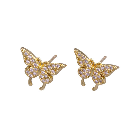 16K Gold Filled Butterfly Mariposa Wings Paved CZ Stud Earrings