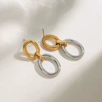 Two Tone Oval Links Dangle Earrings