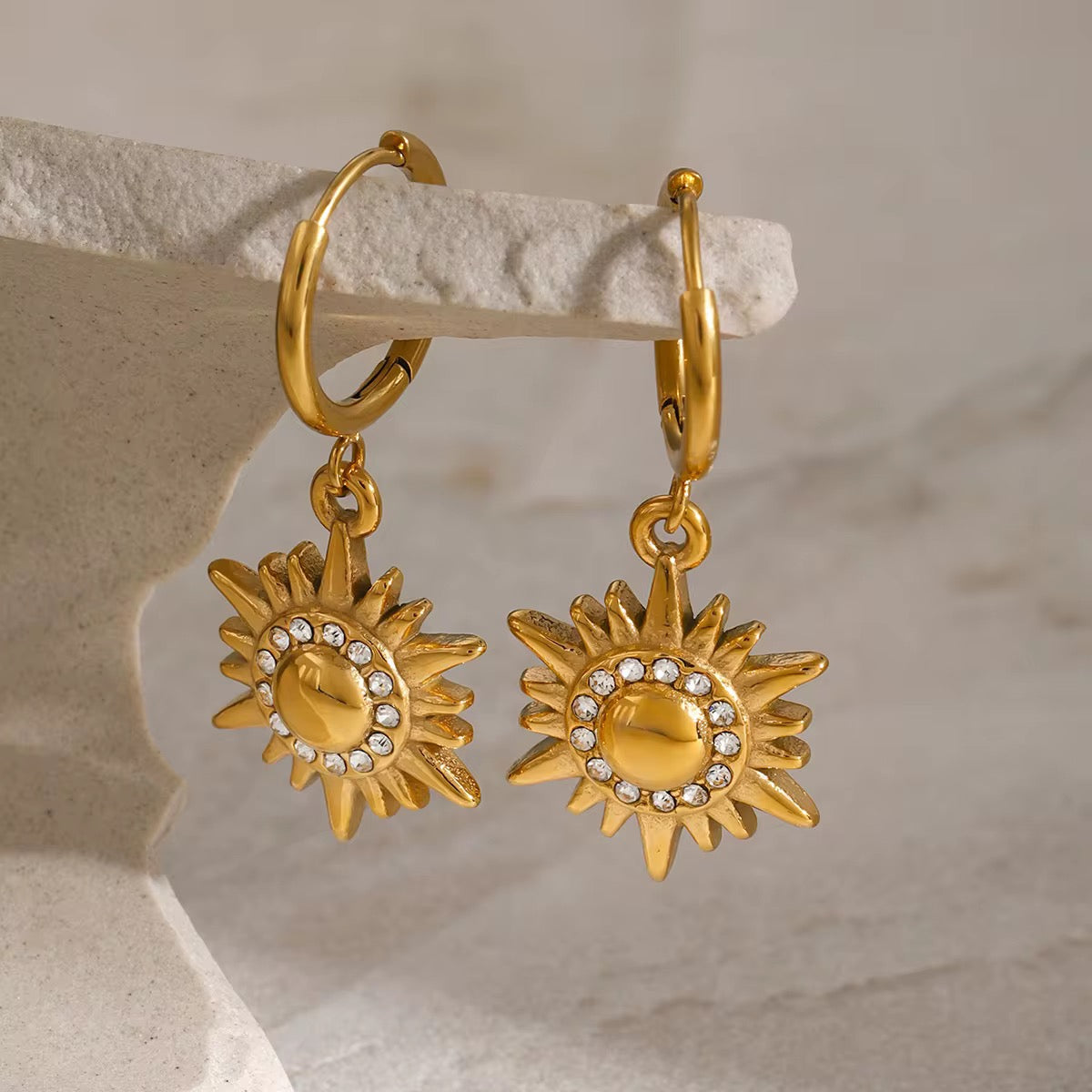 Celestial Sun Vintage Drops in 18K Gold-Plating with Cubic Zirconia