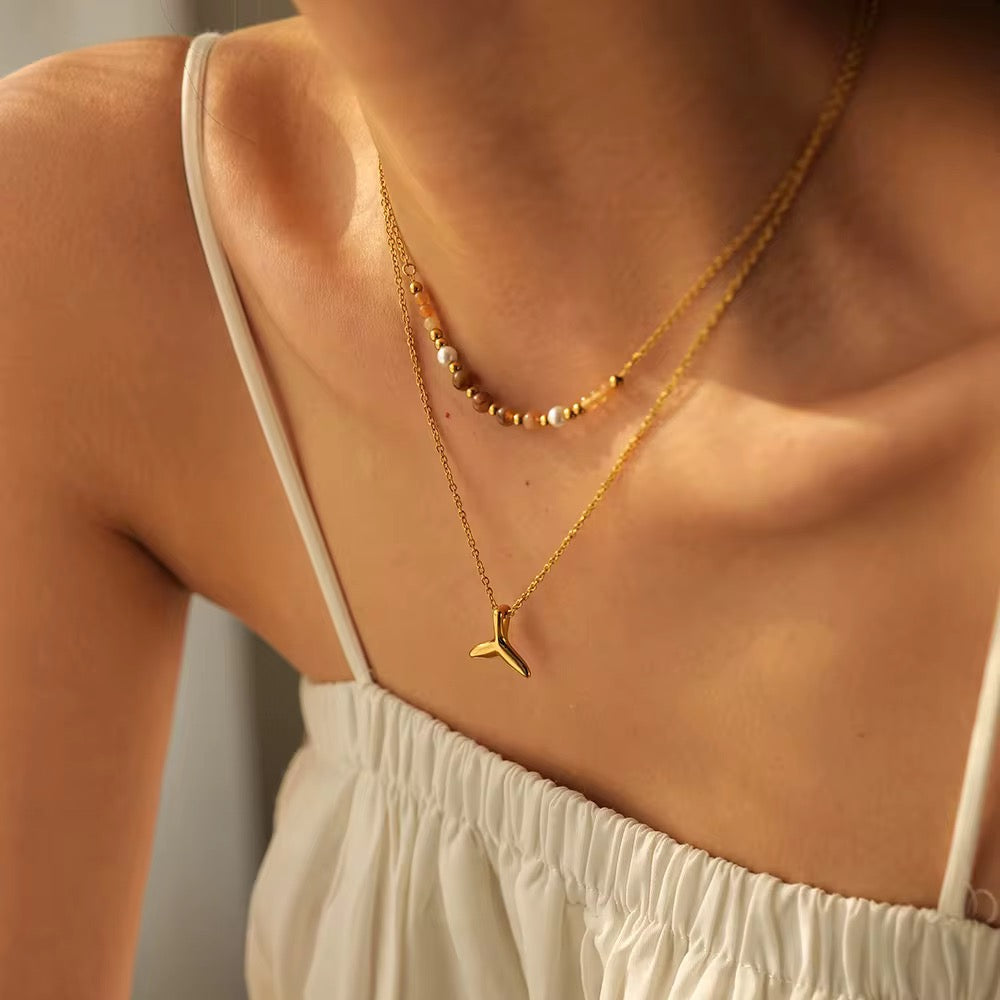 18K Whale Tail Beaded Necklace