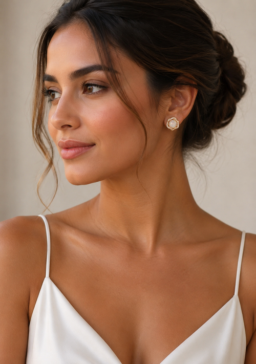 16K White Opal CZ Pave Studs