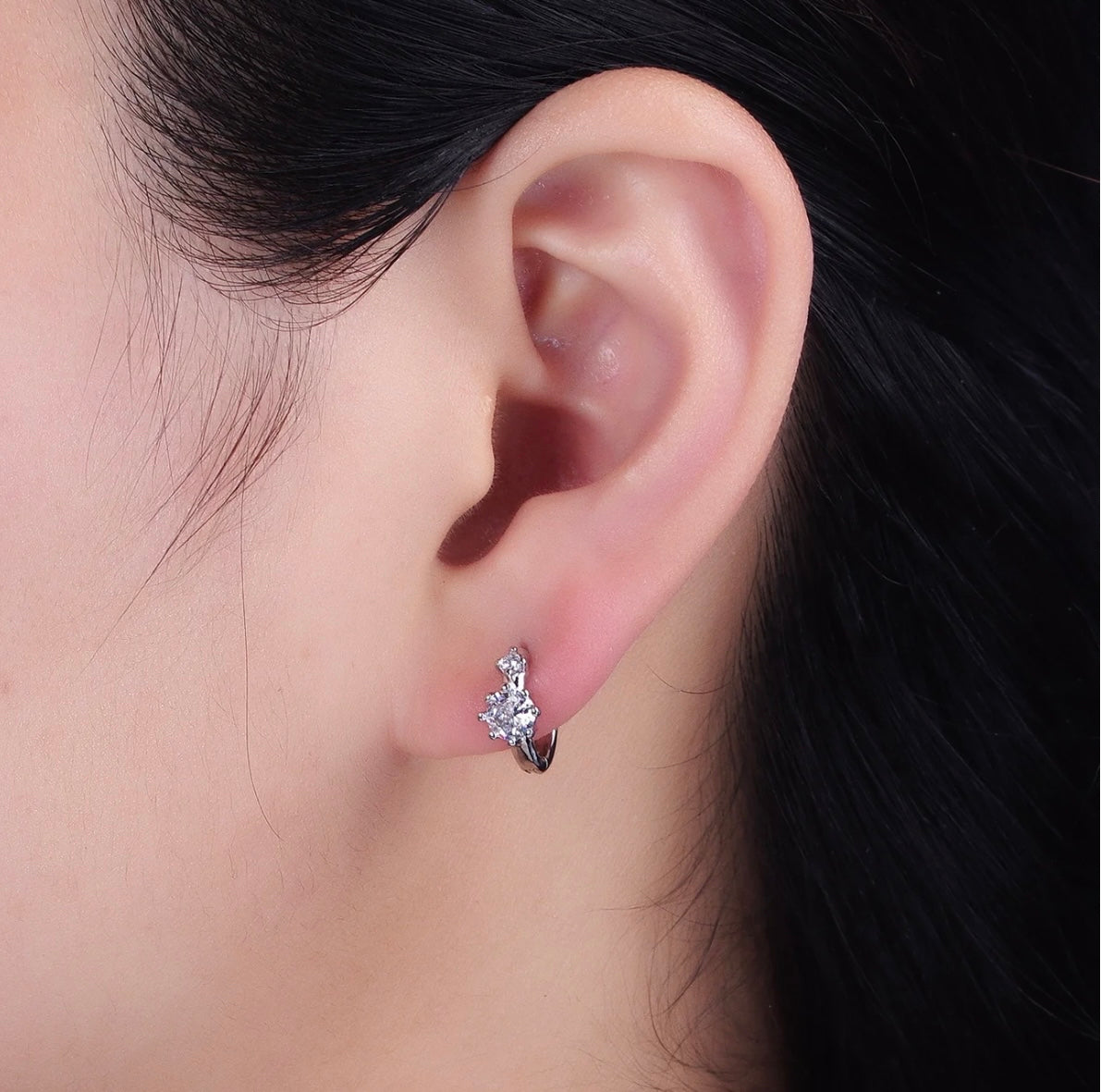 Silver 11mm Double Round Cartilage Huggie Earrings