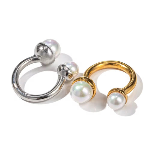 18K Two Pearls Open Ring