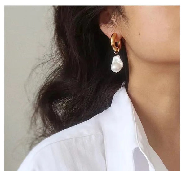 18K Baroque Pearl Charm Earrings