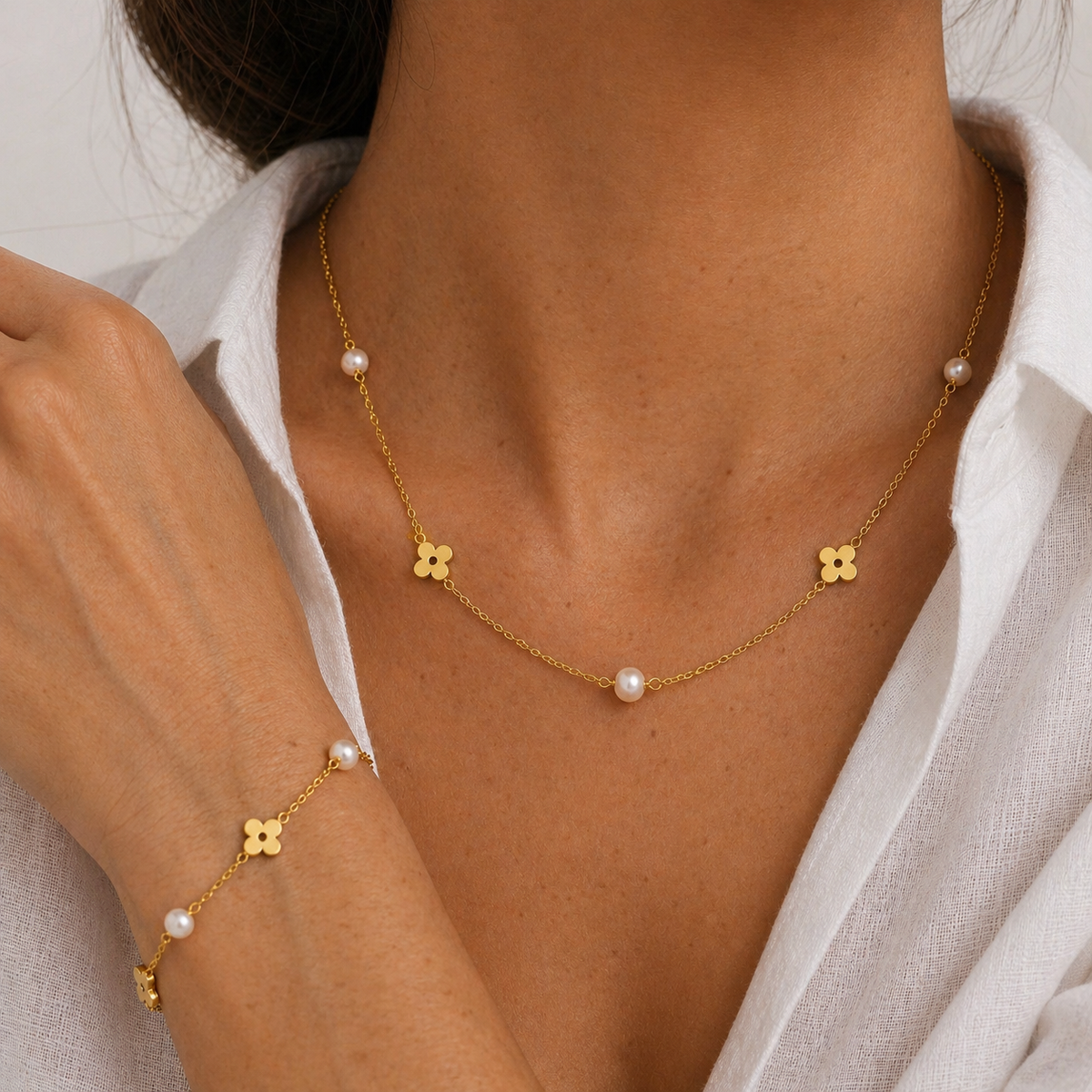 18K Lana Pearl Clover Necklace