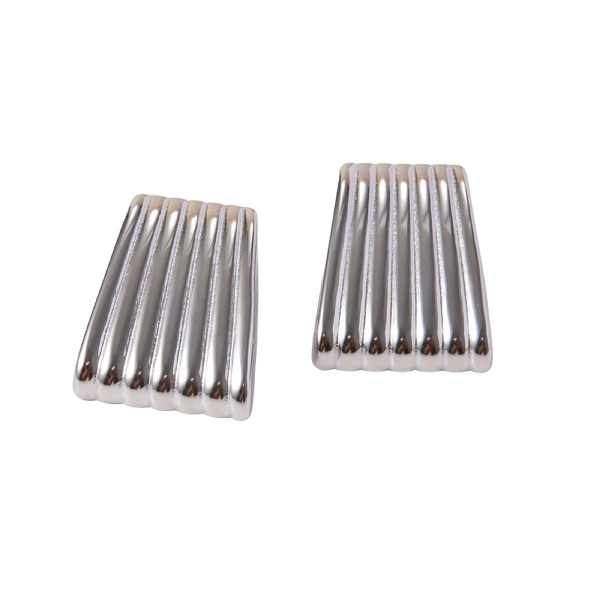 Silver Striped Rectangular Statement Earrings