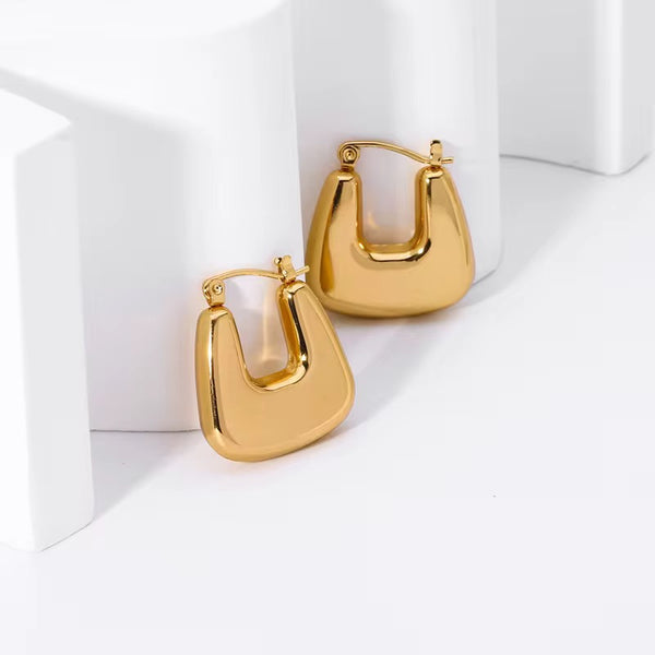 Hollow Irregular Square Hoops in 18K Gold-Plating